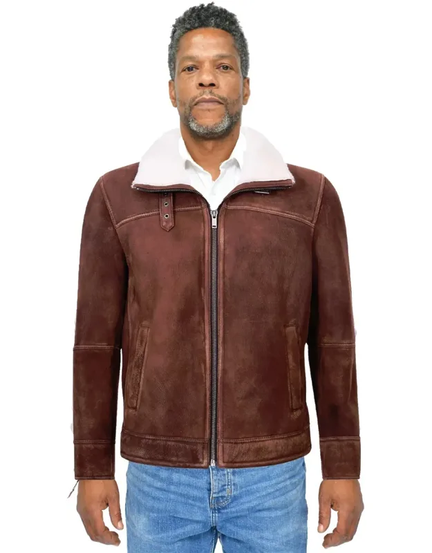 Sheepskin Leather Harrington Bomber Jacket-helston With Thick Lining And Stand Up Collar