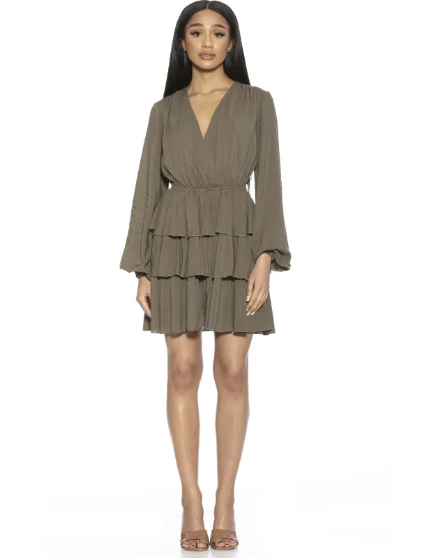 Rosie V Neck Dress With Tiered Ruffles And Plunge Neck