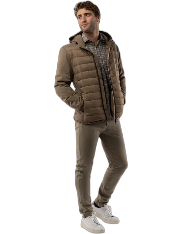 Stone Hooded Puff Coat With Water Repellent And 4-way Stretch