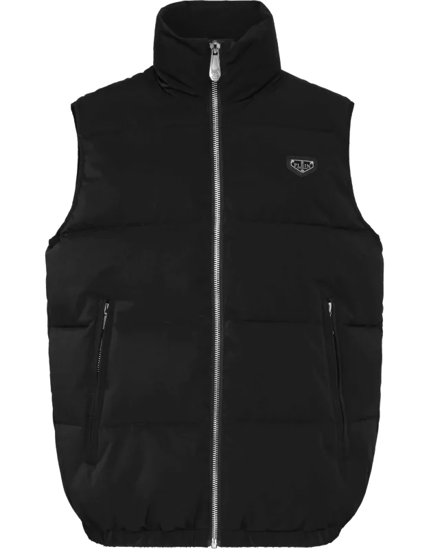 Nylon Down Jacket Vest With High Collar And Water Resistance