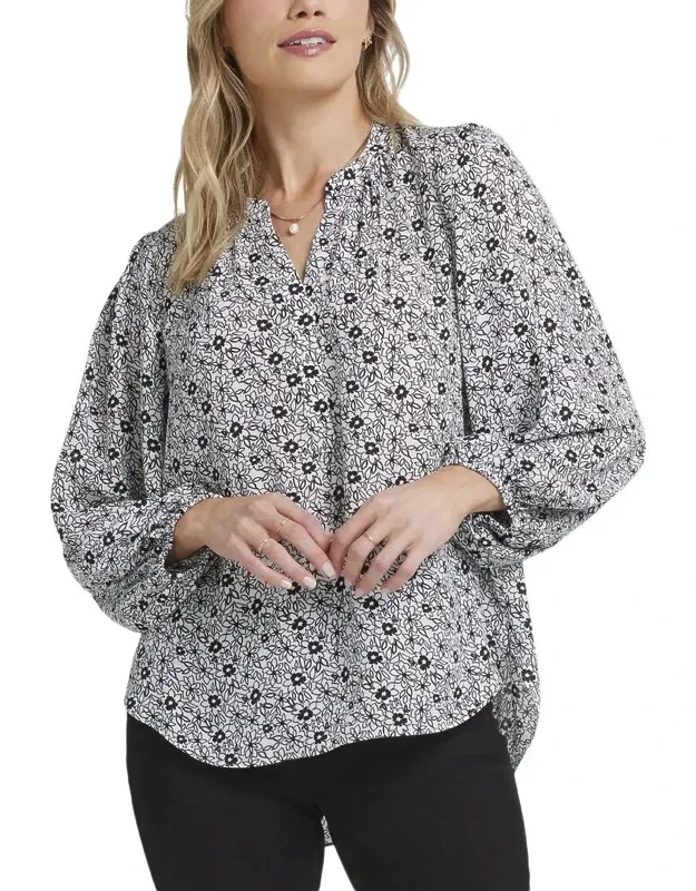 Popover Blouse With Puff Sleeves And High-low Hem