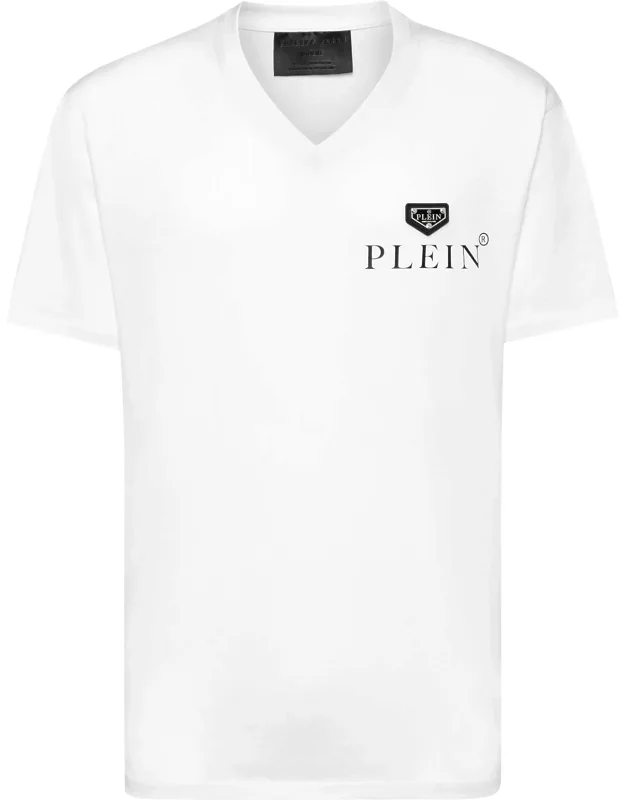 V-neck T-shirt Plaque With Soft Cotton And Refined Logo