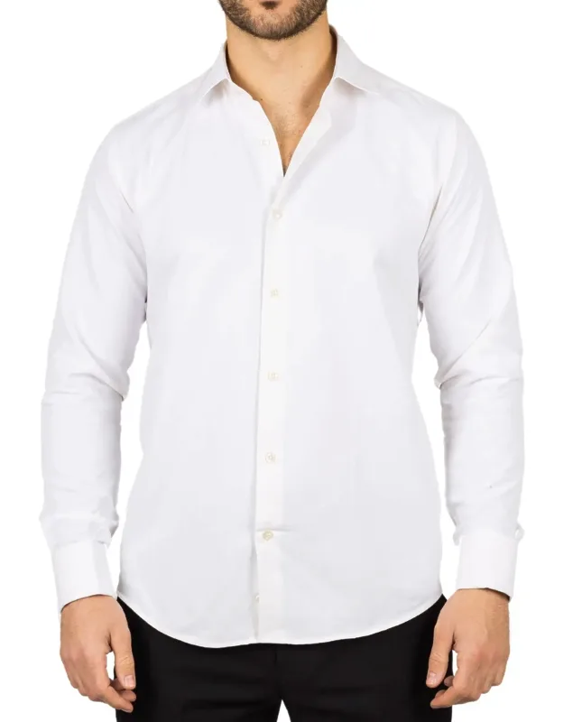 Cream Long Sleeve Twill Oxford Shirt - Premium Fabric Blend, Double Cuff Design