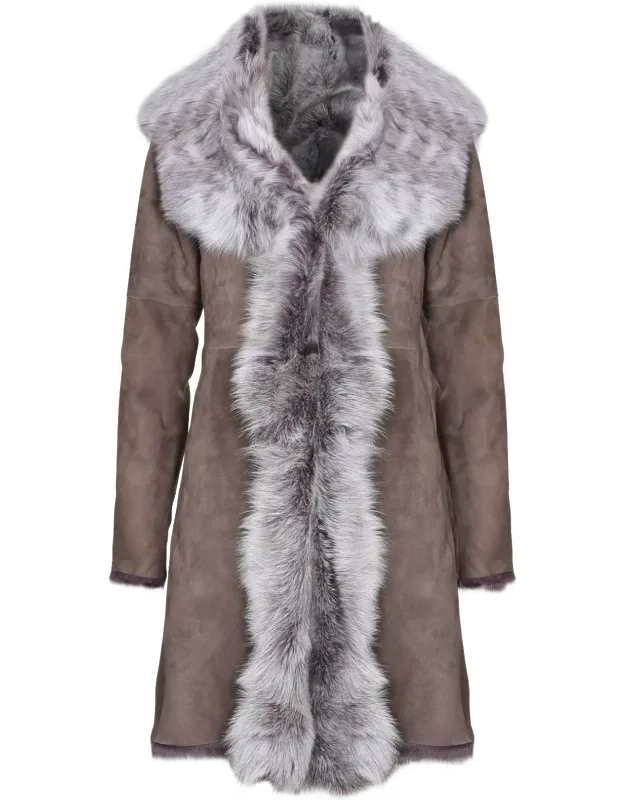 Toscana Sheepskin Suede Trench Coat - Luxurious Revere Collar, Pocketless Finish