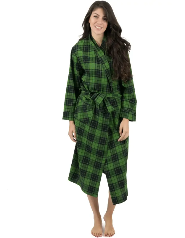 Christmas Flannel Robe Plaid 100% Cotton Material, Frontal Pockets