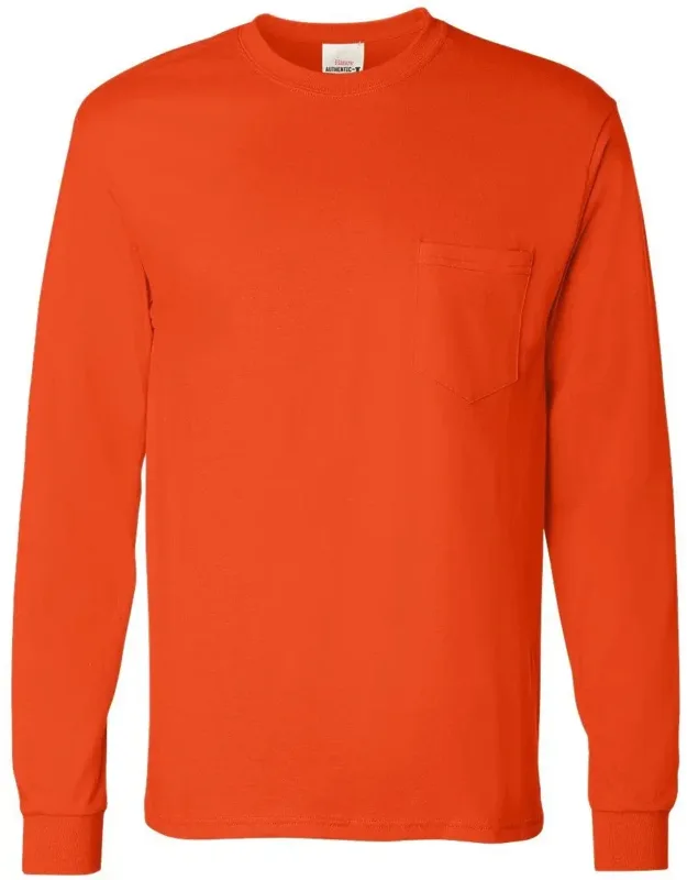 Authentic Long Sleeve Pocket T-shirt With Ribbed Cuffs And Tear Away Label
