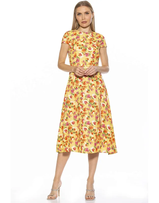 Lily Midi Dress With High Side Slit And Crew Neck