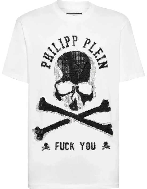 T-shirt Round Neck Ss With Bejewelled Prints And Rib Knit Neckline