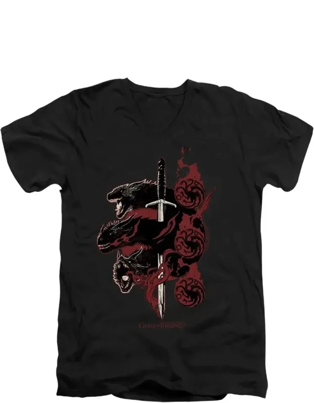 Game Of Thrones Targaryen Dragons Short Sleeve V-neck Premium Cotton T-shirt