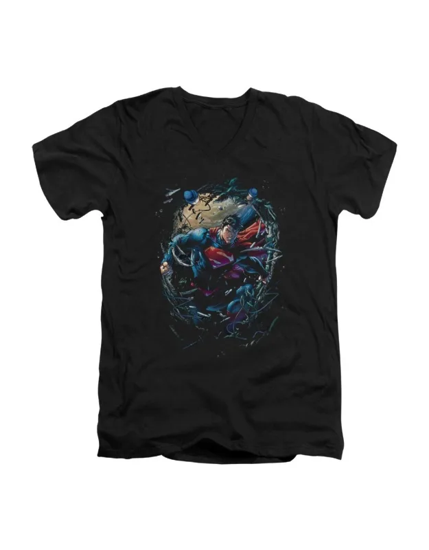 Superman Breaking Space Short Sleeve V Neck Premium Cotton T-shirt