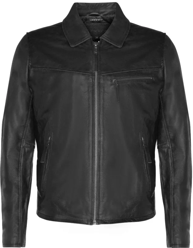 Harrington Leather Jacket With Zipped Pockets And Classic Collar