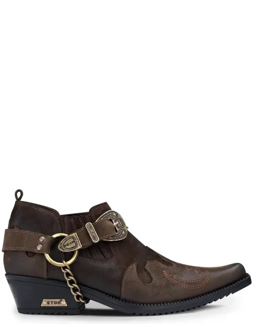 Leather Western Shoes Snake Pattern Slip On Metal Belted Buckle