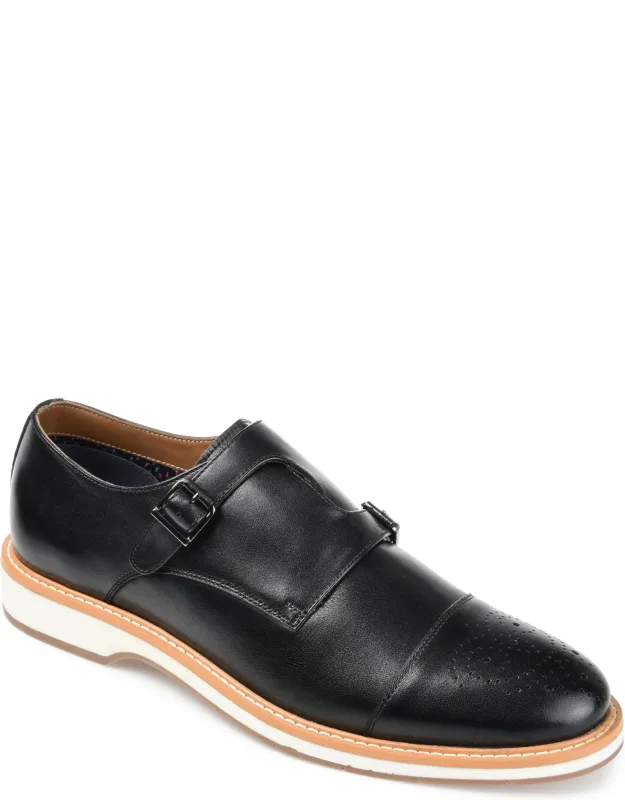 Ransom Cap Toe Monk Strap Dress Shoe With Interlocking Buckled Strap Design And Genuine Leather Uppers