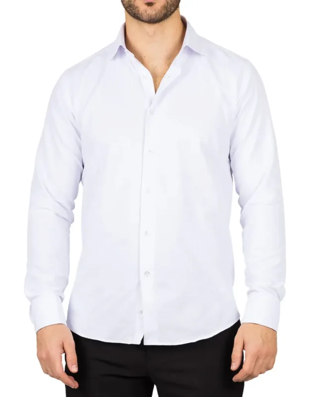 "long Sleeve Regular Fit Double Cuff Twill Oxford Shirt - Premium Fabric Blend, Classic Twill Oxford Weave"