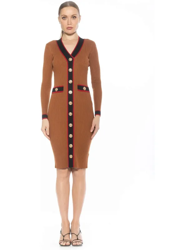 Janet Dress With Gold Buttons And Contrast Lining