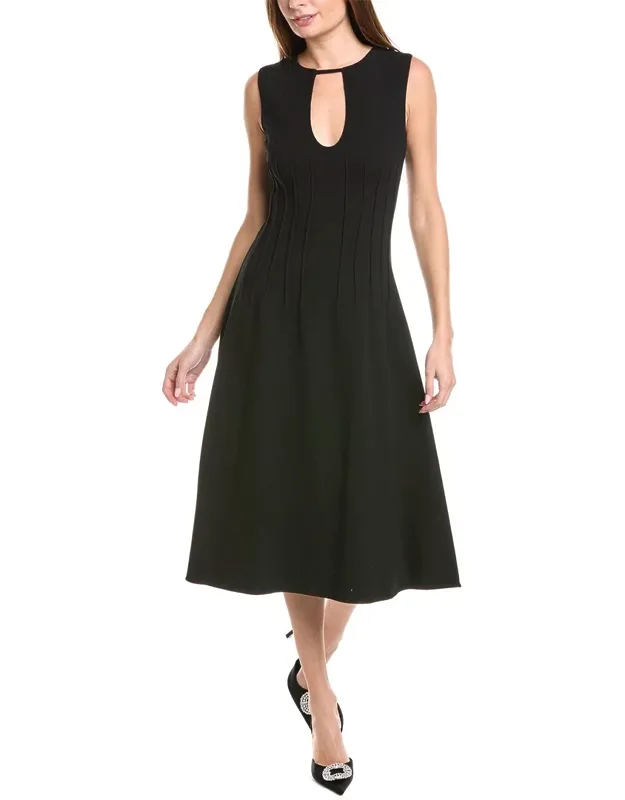 Keyhole Seam Detail Silk-trim Wool-blend Midi Dress