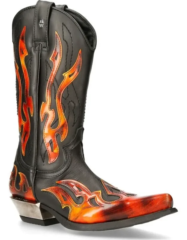 Flame Accented Mid-calf Cowboy Boots