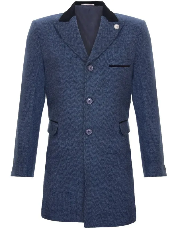 3/4 Long Crombie Overcoat Jacket Herringbone Tweed Coat Peaky Blinder