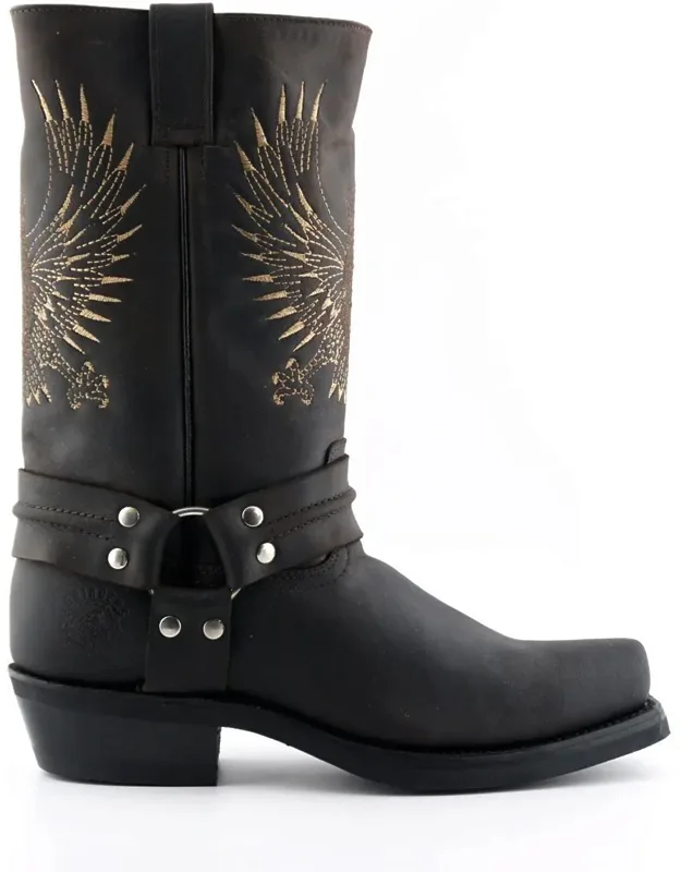 Grinders Bald Eagle Cowboy Boots With Goodyear Welted Sole And High Leg Harness