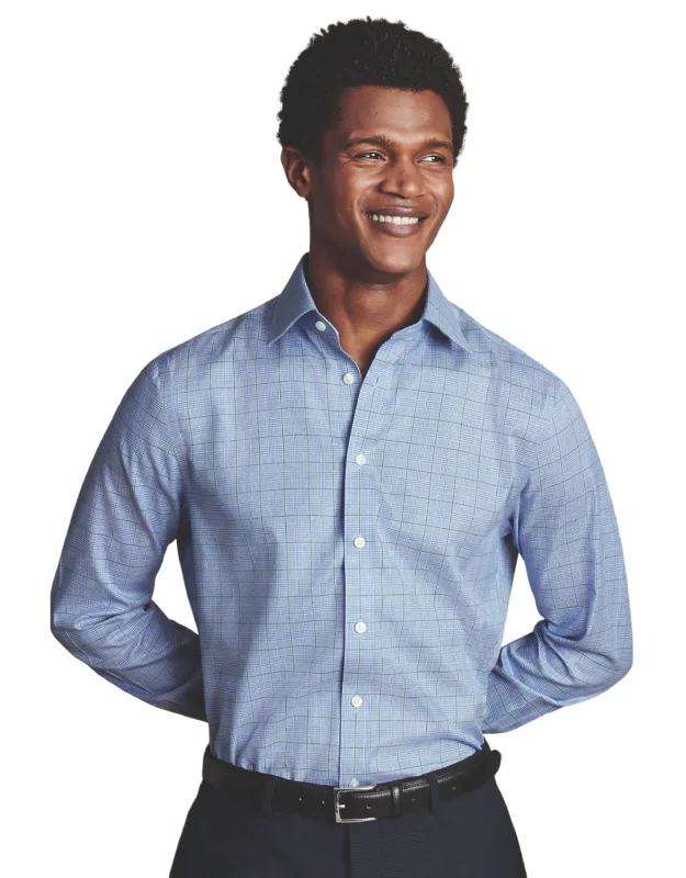 Prince Of Wales Check Non-iron Twill Slim Fit Shirt Double Cuff