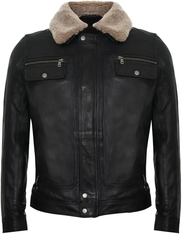 Galway Trucker Shirt Leather Jacket - Premium Nappa Leather, Adjustable Waist