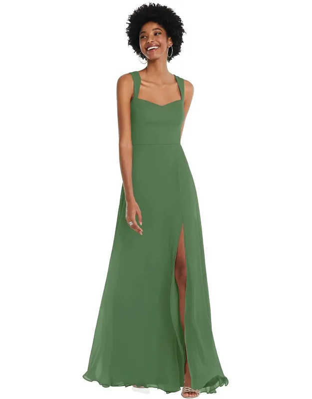 Contoured Wide Strap Maxi Dress With Daring Slit And Soft Neckline