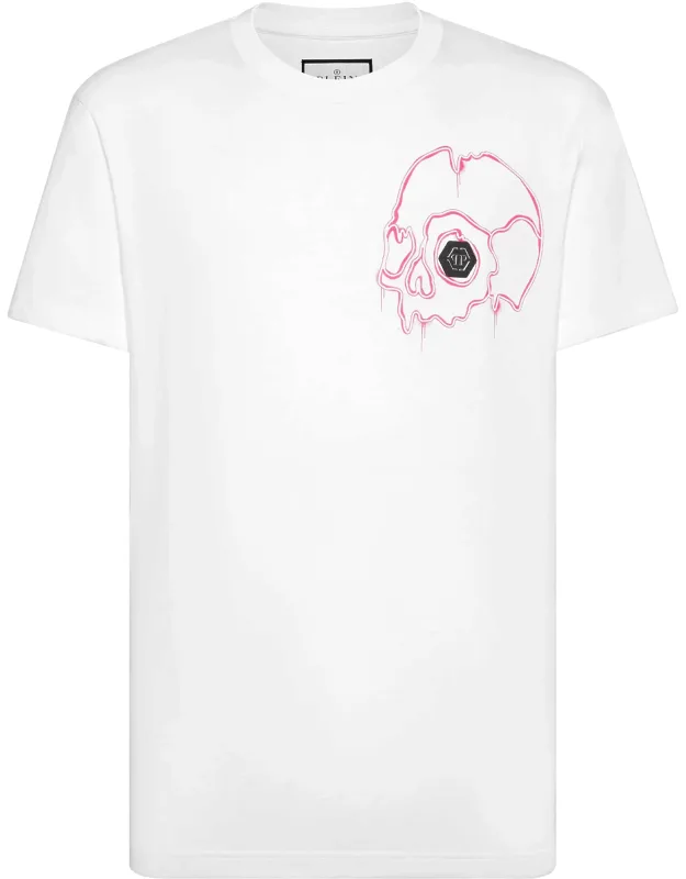 T-shirt With Round Neck And Dripping Skull Design