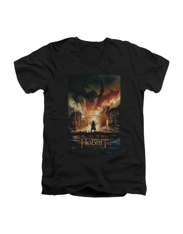 Hobbit Smaug Poster Short Sleeve V Neck Premium Cotton T-shirt