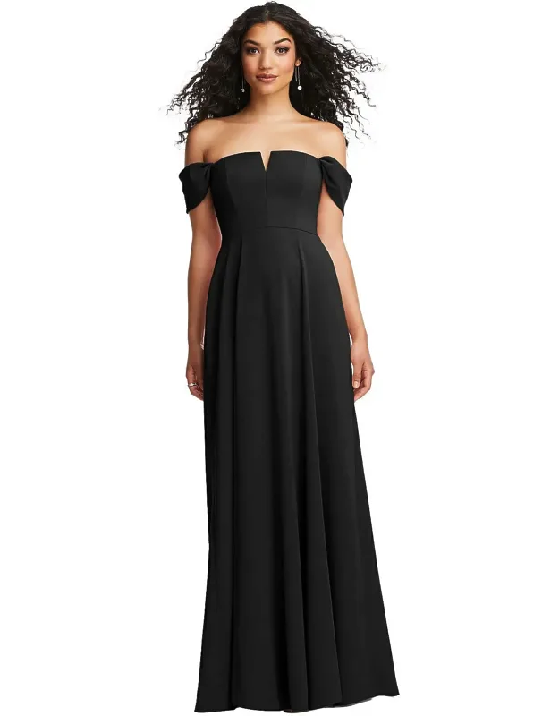 Off-the-shoulder Pleated Cap Sleeve A-line Maxi Dress