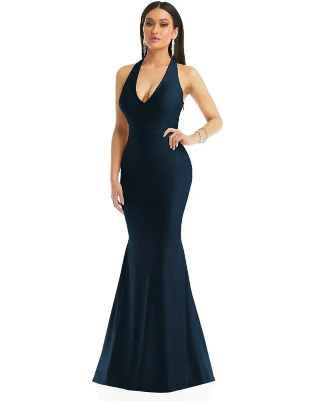 Plunge Neckline Cutout Low Back Stretch Satin Mermaid Dress