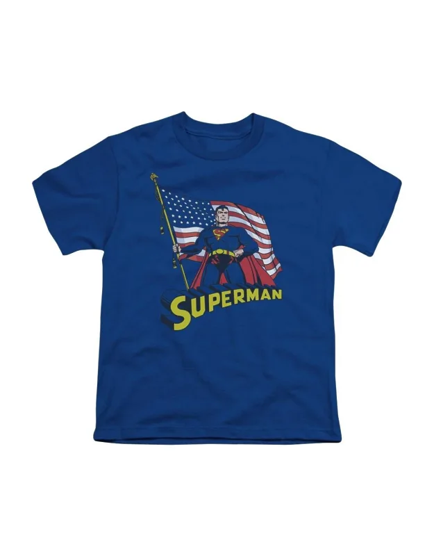 Superman Flag Short Sleeve Youth Tee / T-shirt - Stylish For Everyday Wear, 100% Cotton