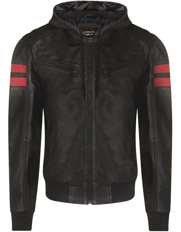 Leather Hooded Retro Bomber Jacket