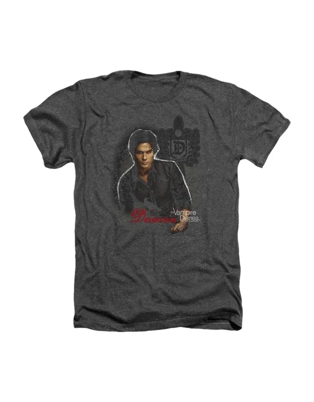 Vampire Diaries Damon Adult Heather Tee - Stylish Everyday Wear