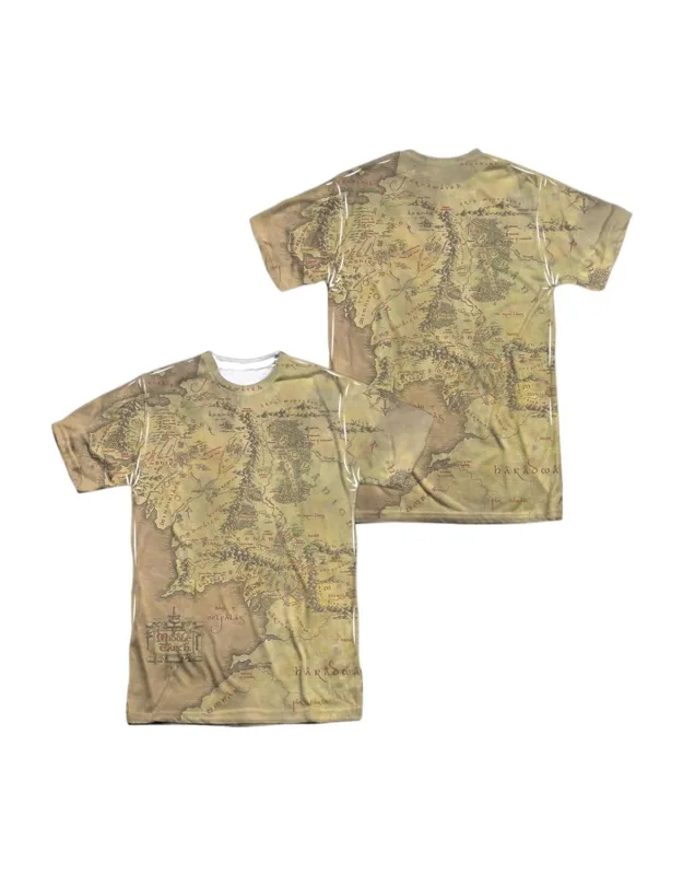 Lord Of The Rings Middle Earth Map (front/back Print) Short Sleeve Poly Crew Tee / T-shirt
