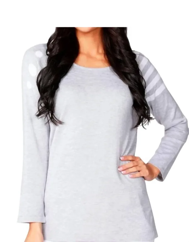 Dot Stripe Scoop Top In Silver/white