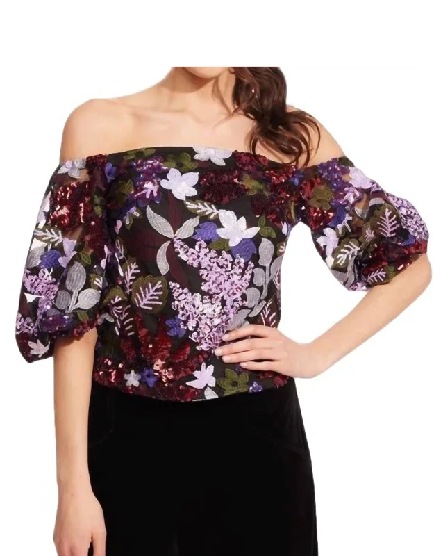 Laken Top In Tempest Bloom, Off-shoulder Blouse, Puffed Sleeves