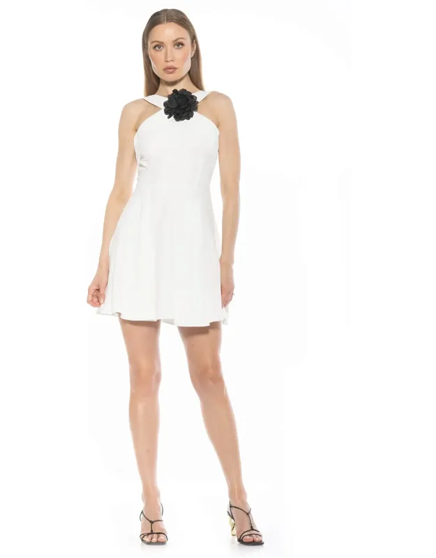 Alexi Dress With 3d Flowers And Halter Neckline