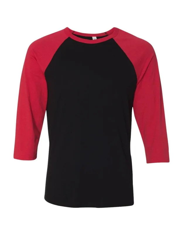 Three-quarter Sleeve Baseball Tee, Contrast Raglan Sleeves, Tear Away Label