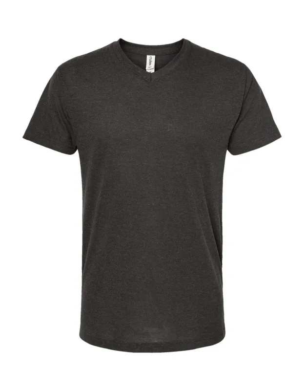 V-neck T-shirt With Ribbed Collar And Double-needle Stitching