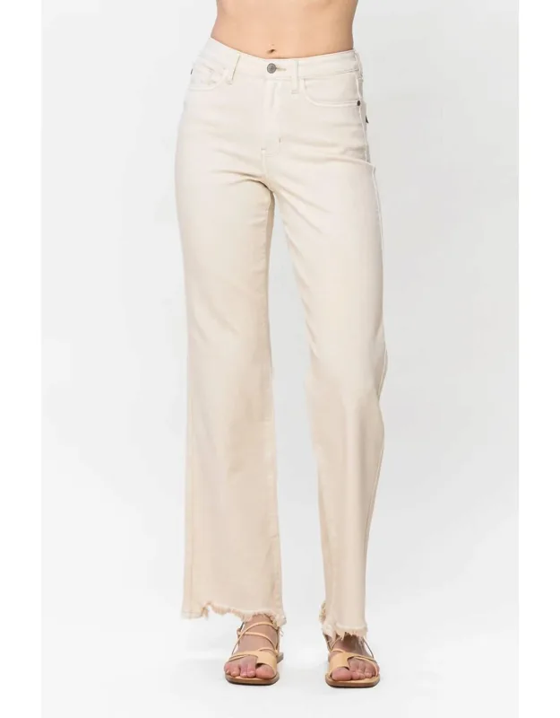 Destroyed Hem Straight Leg Jeans