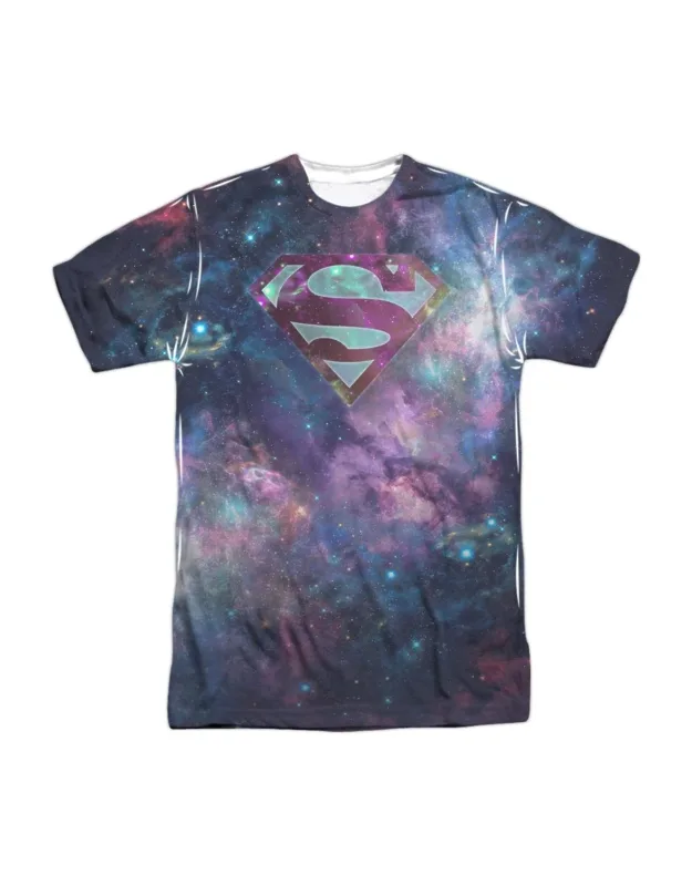 Superman Spaced Out Logo Short Sleeve Poly Crew Tee / T-shirt, 100% Officially Licensed