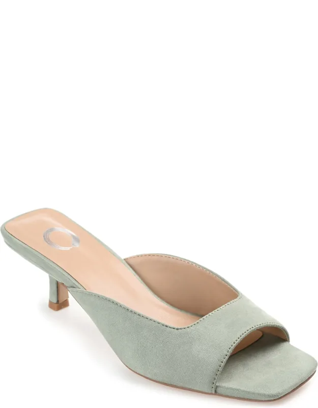 Larna Slip On Kitten Heel Open Toe Pumps With Faux Suede Uppers And Padded Insole