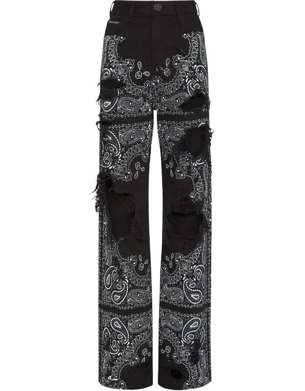 Denim Trousers Palace Fit With Pp Hexagon Patch And Metal Jewel Button