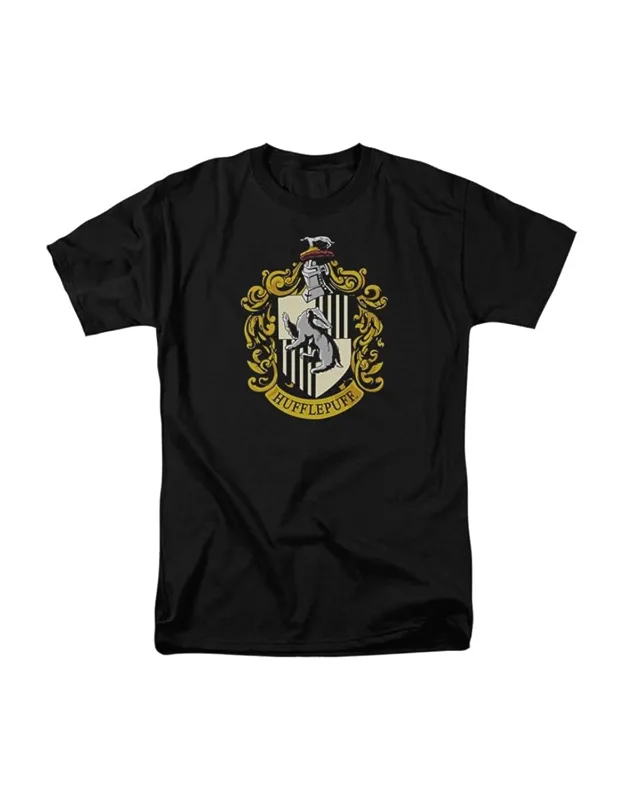 Harry Potter Hufflepuff Crest Short Sleeve Tee - 100% Cotton, Officially Licensed