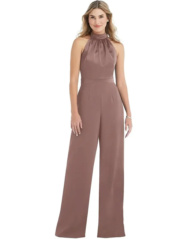 High-neck Open-back Jumpsuit