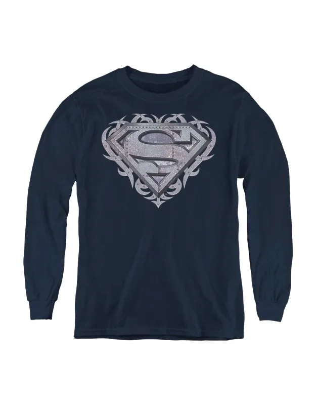 Superman Tribal Steel Shield Long Sleeve Tee