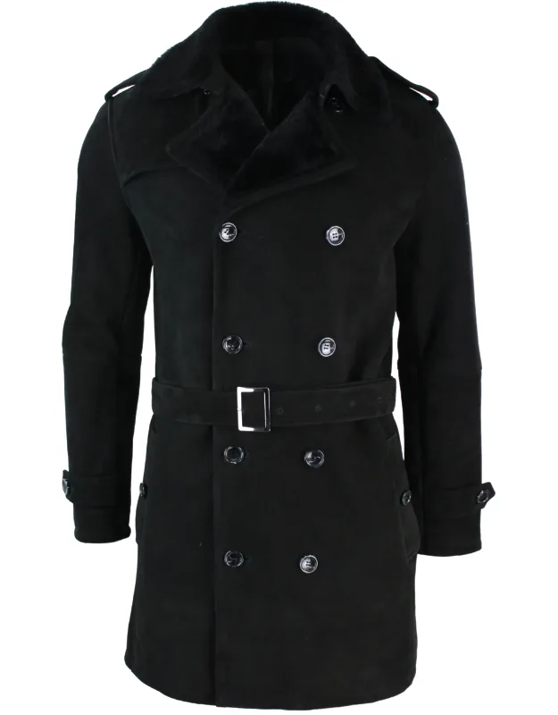 Sheepskin Double Breasted Belted Overcoat