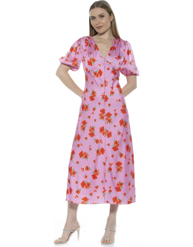 Lorelei Dress With Deep V-neck And Puff Sleeves