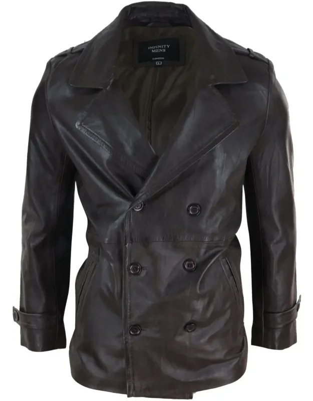 Leather 3/4 Double Breasted Coat