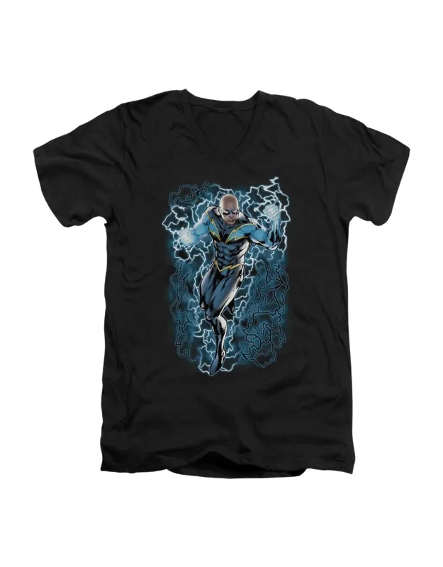 Justice League Of America Black Lightning Bolts V Neck T-shirt
